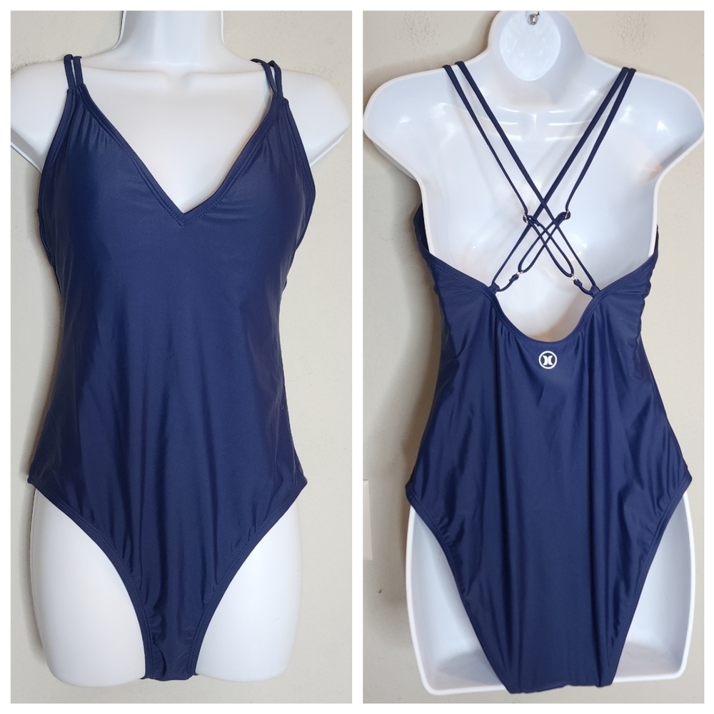 Hurley Navy‎ Blue One Peice Swimsuit Size Large New Without Tags